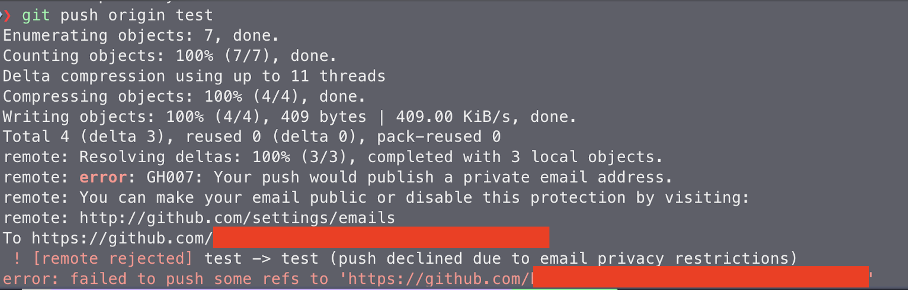 github warning for exposing private email