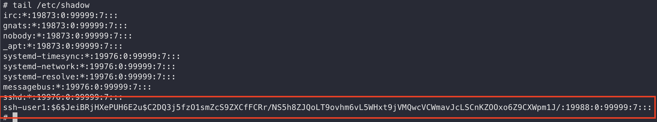 tail command on /etc/shadow